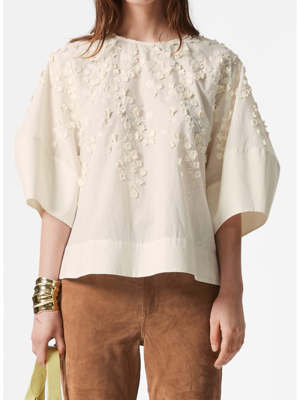 & Other Stories Ivory Floral Appliqué Boxy Blouse EUC